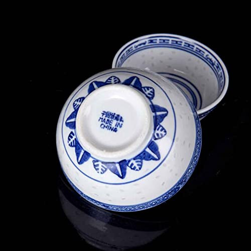 HH-CC Schalen-Set mit 6 kleinen asiatischen chinesischen Porzellan-dekorierten blauen und weißen Reisschalen Schalendurchmesser & tiefes Keramik-Reismuster Garantierte Qualität,8 in/20.5CM