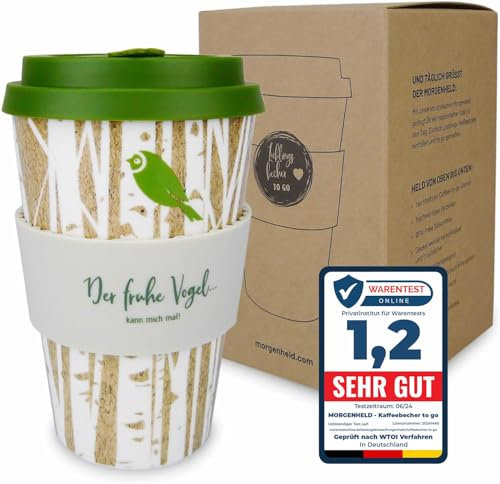 Morgenheld Tazza da Caffè da Asporto Forest 380ml Porcellana Mug takeaway con tappo in silicone, senza BPA, Coffee-to-go Cup da Viaggio con coperchio, Perfetta per caffè tè e in movimento