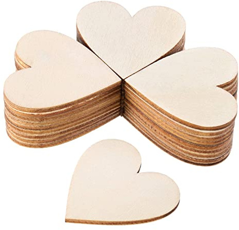 YXHZVON Holzplatten zum Basteln Herzförmig, 100 Stück Unbehandelte Holzstücke 4 cm Länge, 2 mm Dicke, Herzförmig Form, Holzplatten Natur für Weihnachten, Geschenkanhänger, Kinder, DIY-Projekte