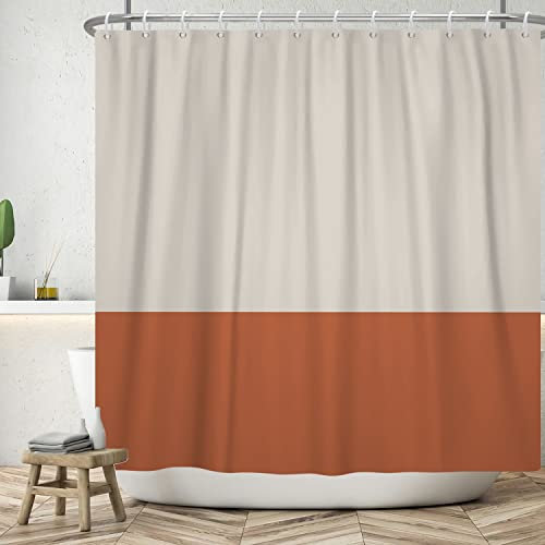 ASDCXZ Duschvorhang Orange 90x180 cm, Modern Beige Orange Spleißen Motiv Wasserdicht Textil Bad Duschvorhänge Waschbar Polyester Stoff Duschvorhang für Badewanne mit 6 Duschvorhang Hake