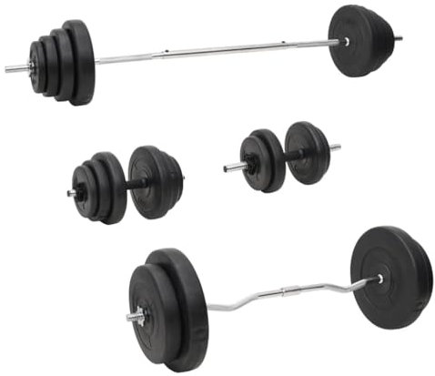 vidaXL Langhantel und Kurzhantel mit Gewichten 120 kg, Langhantel Set, Hantelscheiben Set, Langhantelstange, Fitness Trainingsgerät