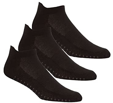 GM Apparel 3 Pairs Mens Non-Slip Yoga Pilates Socks Martial Arts Fitness Dance Barre, Anti-Slip/Non-Slip, Full Toe Ankle Fall Prevention Grip Sox, Mens UK 6-11 (EUR 39-46) (Black)