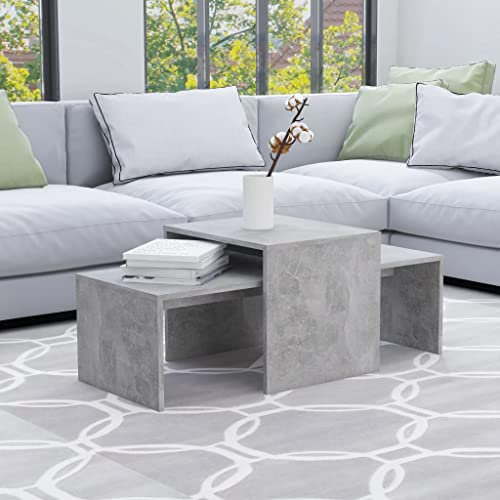 INLIFE Ensemble de table basse gris béton 100 x 48 x 40 cm Matériau bois dérivé du bois Gris 14,77 kg