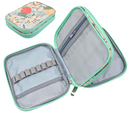 WANGCL Häkelnadeltasche, tragbare Reise-Häkel-Aufbewahrungstasche mit Netztasche und Häkelhaltern, Schlitzen für verschiedene Strickzubehör