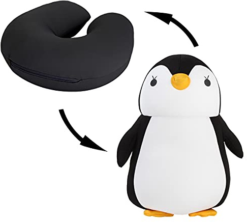 JFAN Reisekissen 2 in 1 Nackenkissen Reise U-förmiges Deformations-Nackenkissen, Geeignet für Flugzeuge, Reisen, Züge, Büro, Ruhe und Schlaf (Pinguin)