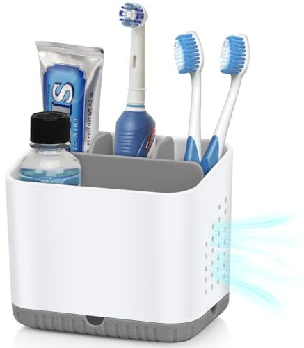 PARKMANI Toothbrush Holders for Bathrooms, Kids Electric Toothbrush and Toothpaste Holder, 4 Slots Tooth Brushing Holder for Bathroom Countertop Organizer and Storage, Bathroom Accessories (Grey)