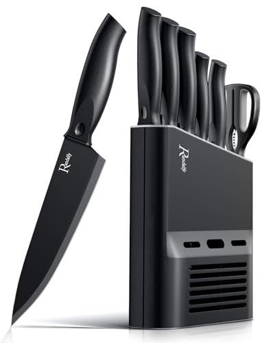 7-teiliger Kochmesser Set mit Messer, Schere, Messerblock zum Hacken von Obst/Fleisch/Gemüse, das Scheiben