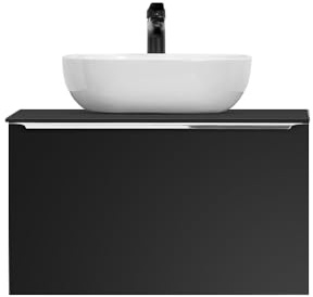 Lomadox Waschtisch 80cm, matt schwarz, Keramik Aufsatzwaschbecken in weiß