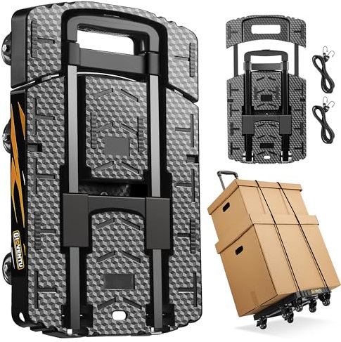Carrello a mano per traslochi (200 kg), carrello pieghevole con 6 ruote in TPR e maniglia bloccabile a 90°, carrello portatile per bagagli, carrello per viaggi, ufficio, ecc