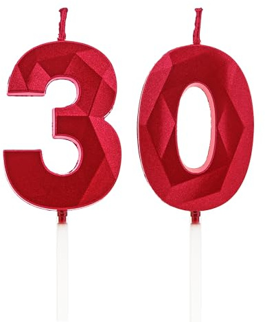 Candele per il 30° compleanno, candele con numero rosso, decorazione di compleanno, decorazioni per torta di compleanno, matrimoni, anniversari aziendali