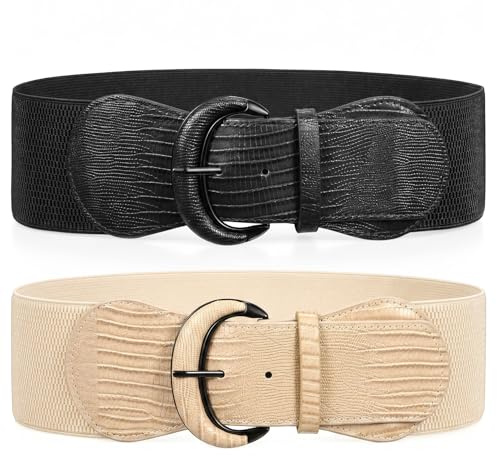 JasGood 2 Stück Damen Breiter Elastischer Taillengürtel Vintage Gürtel Hüftgürtel für Frauen Kleider