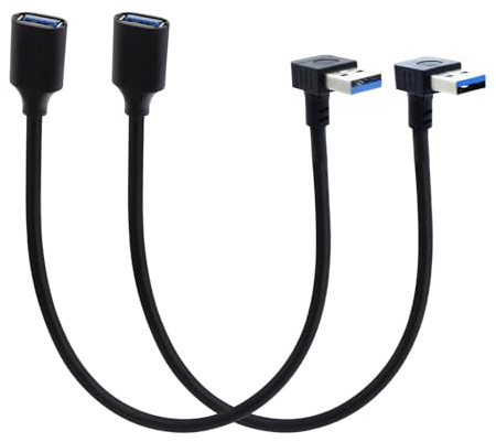 LANMINGLEL Short USB 3.0 Cable 90 Degree Angle USB Adapter Male to Female Cables 5 Gbps USB 3.0 90 Degree Angled Data Extension Cable for VR,Keyboard, Printer 2 Pack (Up/Down)
