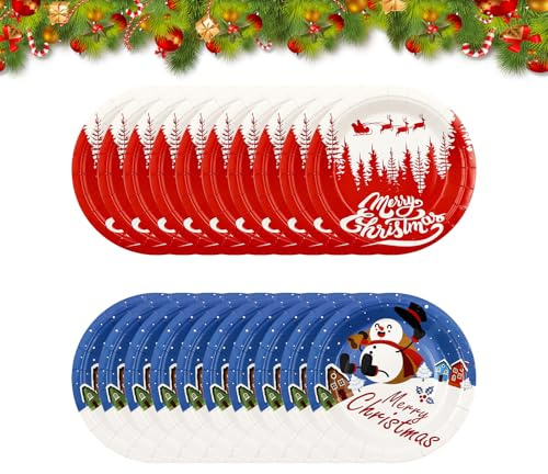 Satiskid 20 Stück Weihnachten Party Pappteller, 9 Zoll Einweg Winter Schneemann Pappteller für Weihnachtsfeier, Dessertteller, Weihnachten Geschirr Dekoration, Winterurlaub Xmas Party Zubehör (Blau)