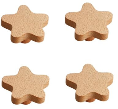 SANCHAKOU Möbelknöpfe Holz 4 Stück Kinderzimmer Tier Kleiderschrank Türgriffe Massivholz Schublade Schrank Schrank Türgriffe Stern