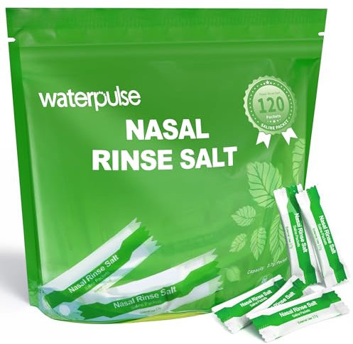 Waterpulse 120 Saline Packets for Neti Pot & Sinus Rinse, Premixed Salt Solution Individually Wrapped, Compatible with Nasal Irrigation System and Squeeze Bottle, Natural Mint