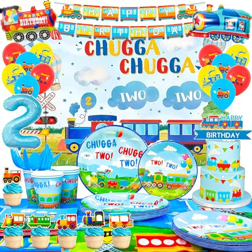 16 invitados Decoraciones de Fiesta de Cumpleaños de Tren-Globos Trenes Cumpleaños Pancarta Fondo Platos Tazas ect Set de Suministros para cumpleaños infantiles