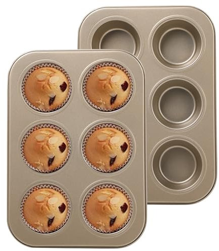 Set di 2 stampi in acciaio per 6 muffin, teglia con rivestimento antiaderente, ideale per muffin, cupcake, torte e budino