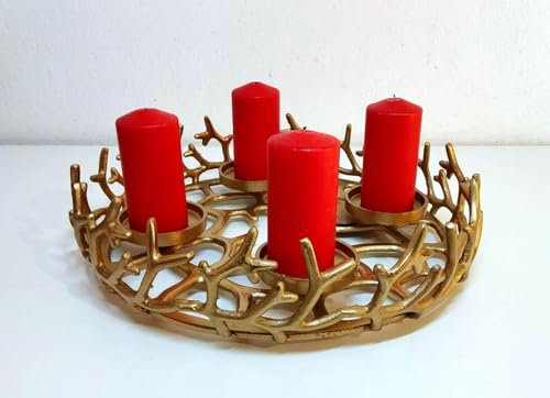 Idol Geschenke Advent Wreath Decorative Wreath Gold Metal Advent Wreath Modern Decorative Stick Candles Candle Holder Advent Wreath Large Diameter 42 cm Advent Wreath Oblong