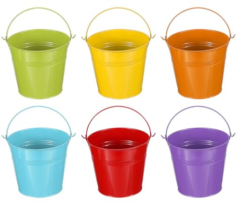 PATIKIL 5x4.7 Small Metal Buckets with Handle, 6 Pcs Mini Bucket Easter Buckets, Green/Yellow/Orange/Blue/Red/Purple