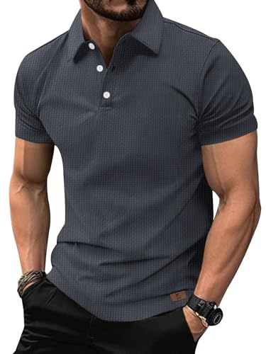zitysport Polo Uomo Manica Corta Golf Polo Funzionale Camicia Traspirante Uomo Tshirt di Base Uomo Polo da Lavoro Camicia Sportiva Estiva Uomo(Grigio M)