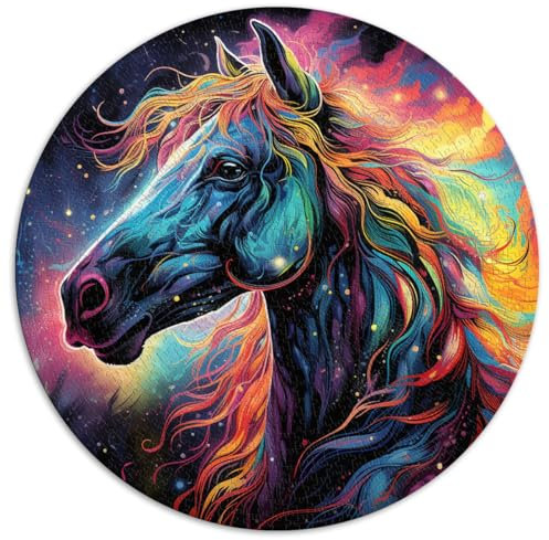 1000-teiliges Puzzle aus Pappe, Sternenhimmel, Pferd, bunt, runde Puzzles, für Erwachsene und Kinder, Puzzles aus Pappe, Lernspiel, Herausforderungsspielzeug, Größe 67,5 x 67,5