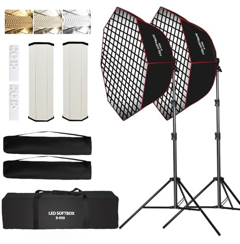 GSKAIWEN 110W Octagonal Parabolic Softbox Lighting Kit with Honeycomb Grid/Remote Control/Stand for Studio Light, Video Recording, Portraits, Product photography, Live Streaming, 37.4 /95cm Soft Box