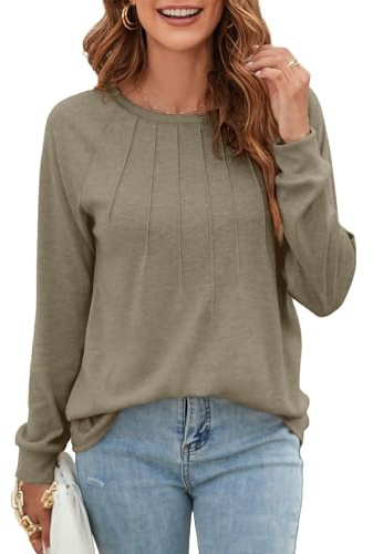 GRMLRPT Maglietta Donna Manica Lunga Maglia Cotone Elegante Basic T-Shirt Leggero Top Tinta Unita Elasticizzato Casual Tee Shirt (Multicolore,S-XXL)