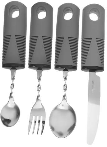 ULTECHNOVO 4piezas Cubiertos Adaptativos Para Ancianos Con Mango De Plástico y Acero Inoxidable Diseño y Angulado Cubiertos Con Peso Para Temblores Herramientas De Ayuda Para Alimentación y r