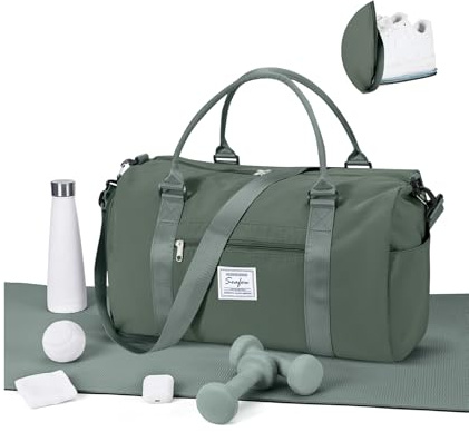 WEPLAN Gym Bag Womens Men Sports Fitness Bags Weekend Overnight Bag Travel Duffle Bags for Women with Shoes Compartment Wet Pocket,Holdall Hospital for Swimming Carry on Hand Luggag,Army Green