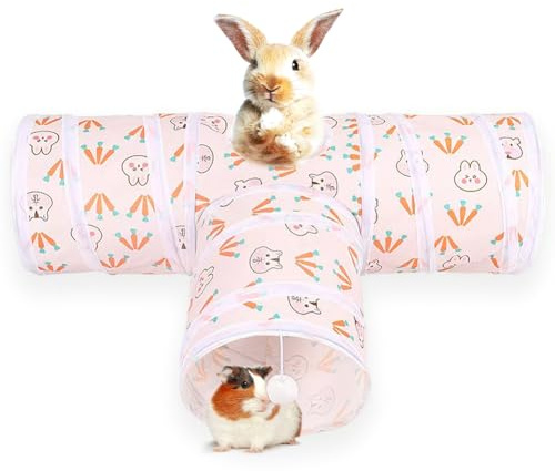 Deofun 3 Way Washable Rabbit Hideout Toys, Guinea Pig Tunnels & Tubes | Foldable Small Pet Tunnels and Tubes for Ferret Hamster Chinchilla Hedgehog Hiding & Resting, Playing & Exploring, White