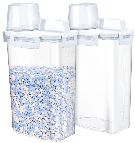 2 Stück Transparent 2.5L Luftdichte Waschmittelspender mit Messbecher | Multifunktionale Aufbewahrungsbox für Waschpulver, Wäscheparfüm, Reis, Getreide & Mehr