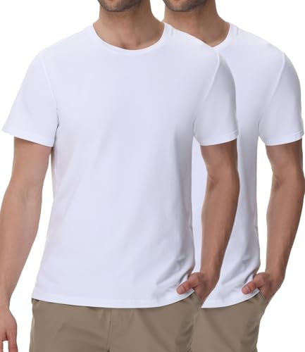 wirarpa Men's Cotton Crew Neck T Shirts Basic Short Sleeve Casual Tees Soft Everyday Undershirt Tops 2 Pack White Size L
