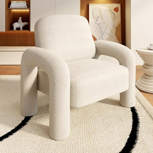 SEYNAR Moderner Sherpa-Akzent-Sessel, Teddy-Polsterarm-Sofa, gemütlicher Flauschiger Lesesessel für Wohnzimmer, Schlafzimmer, Ecke (cremeweiß) | Gemütlicher Loungesessel mit weichem Teddy-Bezug und Armlehnen für Schlafzimmer, Leseecke und moderne Wohnbereiche