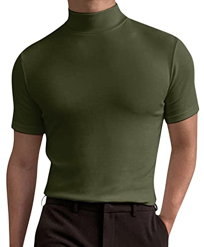 Generico Maglietta Collo Alto Uomo Cotone, Maglietta Estiva da Uomo T-Shirt da Uomo Lavorato a Maglia a Mezzo Colletto Maglietta Casual Basic Tinta Unita T-Shirt Slim Fit Basic Undershirt
