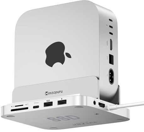 Minisopuru MINI218B MAX Mac mini M4 Dock Unterstützung 4K@60 HDMI, 10Gbps USB C/A, TF/SD, 2X USB A 2.0, Mac mini hub & Standfuß mit 4TB M.2 NVMe SSD (Not Included) für M4 und M4 Pro