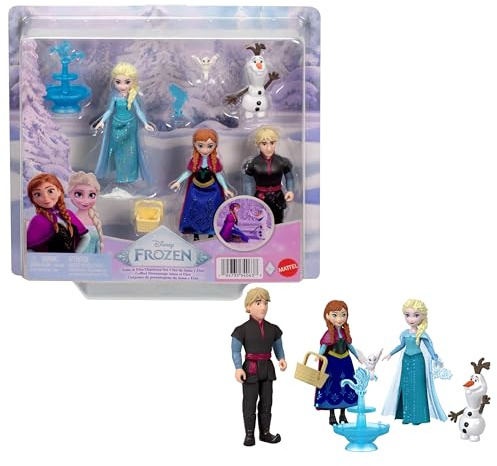 Mattel Disney Frozen Anna, ELSA, Kristoff und Olaf 4 kleine Puppen | Enthält Brunnen und 3 Zubehörteile zum Geschichtenerzählen, inspiriert von Disney Frozen, JJP89