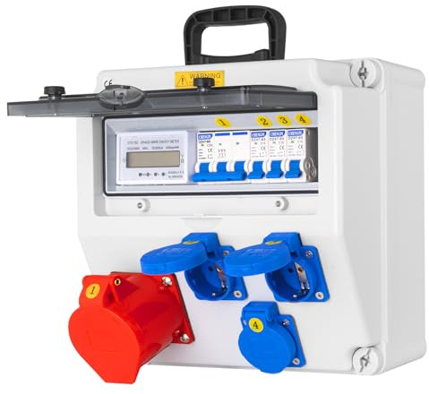 CHENGPI Coffret Electrique IP65 avec Prises schuko et prises CEE,Prise Exterieure Etanche Coffret de Chantier,Distributeur de Courant Électrique avec Disjoncteur pour Usage Extérieur et Intérieur