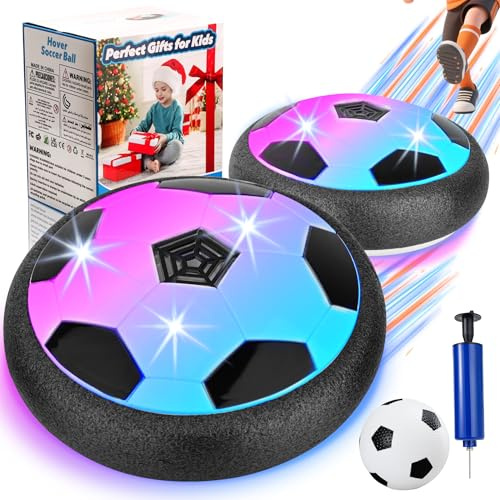 Nazano Air Power Fußball Set für Kinder mit LED, 2 Bälle & Pumpe | Batteriebetrieben, Schützt Möbel, Ungiftig, Hoverball, Indoor Outdoor, 6-12 Jahre, Motorik, Geburtstag, Geburtstagsgeschenk
