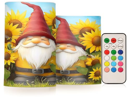 Mnsruu Nain de jardin tournesol abeilles bougies pilier sans flamme avec télécommande minuteur à piles LED bougie à changement de couleur