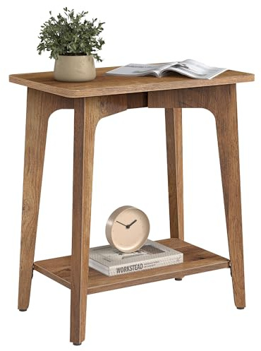 VASAGLE MAEZO Collection - Side Table, 2-Tier Small Rectangular End Table, 11.8 x 18.9 x 21.8 Inches, Nightstand with Tapered Legs, Curved Transitions, for Small Spaces, Honey Brown ULET332K01