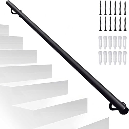 Stair Handrail - Hand Railing for Stairs, 1m 1.5m 2m 2.5m 3m Wall Mount Staircase Banisters Railing for Indoor Outdoor Stairs, Balustrade Foot Rail Support(3ft/90cm)