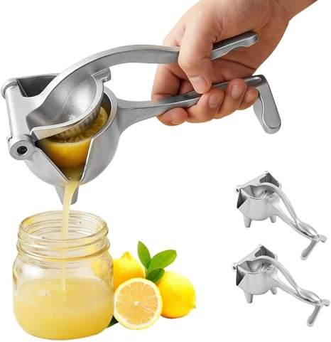 Katyjun Zitronenpresse Edelstahl 2 Stück Set mit Kraftsparendem Hebel – Saftpressen & Zitruspressen für Zitronen, Orangen und Limetten – Handpresse Saft mit Spritzschutz und Hochwirksamer Filtration