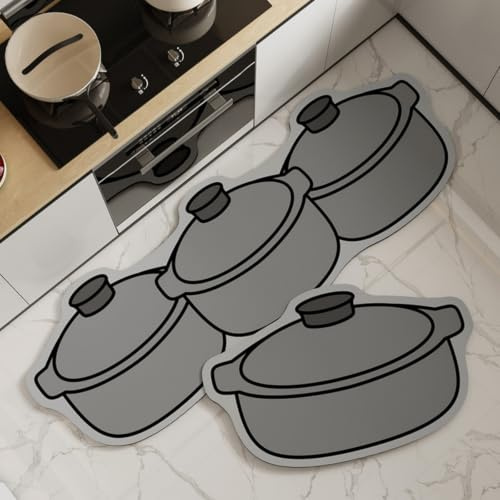 Alfombra Cocina 50X80Cm Maceta Gris Alfombra Vinilica Cocina Cuero,Modernas Lavable Antideslizante Anti Fatiga para Pasillo, Comedor,Hogar Alfombrilla Cocina