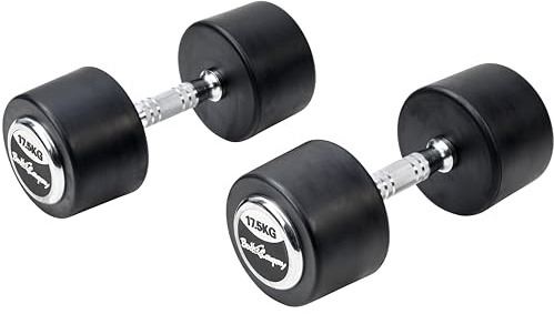 Deluxe gummierte Studio Hanteln schwarz/Bad Company Rundhanteln inkl. Chrom-Applikationen - 2 x 17,5 Kg Deluxe Hanteln