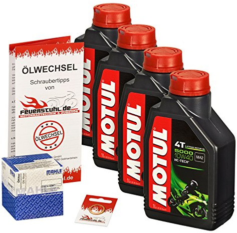 Motul 10W-40 Öl + Mahle Ölfilter für Suzuki GSX 650 F, 08-15, CJ - Ölwechselset inkl. Motoröl, Filter, Dichtring | Ölwechsel Set mit Motul 5000 10W-40 Motoröl, Mahle Ölfilter und Dichtring(en)