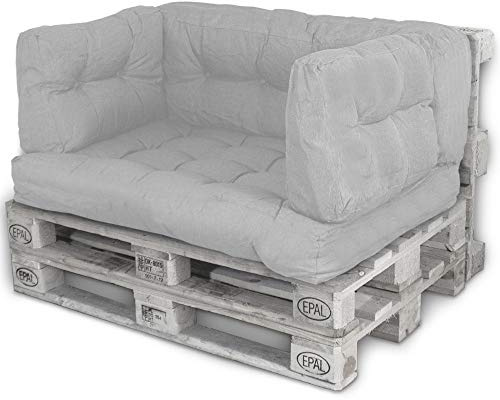 Bobo LACESTONE Palettenkissen Palettenauflagen Sitzkissen Rückenlehne Kissen Palette Polster Sofa Couch (Set Sitzfläche + Rückenteil + 2X Seitenteil, Hellgrau)