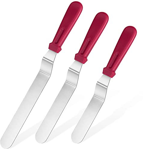 U-Taste Torten Winkelpalette 3er Set, Tortenmesser & Kuchenmesser mit 18/0 Edelstahl Streichmesser für Tortendekoration Frosting, 3 x 15/20/25cm Klinge (Rot)