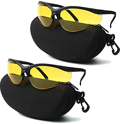 LaneTop ANSI Z87.1 Lot de 2 paires de lunettes de tir anti-buée pour homme et femme avec étui rigide Protection des yeux UV400 pour portée de tir Verres jaunes