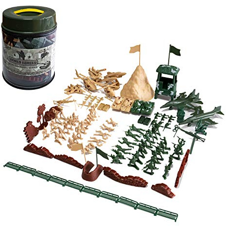 [107 Pieces] Hautton Plastic Army Men, Toy Story Soldiers Bucket, Model Military Figures Set for Boys Kids Children (Age 4 5 6 7), Combat Battle Playset with Plane Helicopter Tank