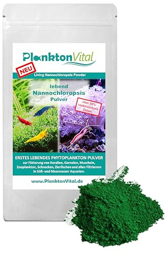 PlanktonVital lebendes Nannochloropsis Plankton Pulver für Korallen, Phytoplankton, Garnelenfutter, Zooplankton, Fischfutter, Zucht, Filtrierer, Phytoplankton, Plankton (20g)
